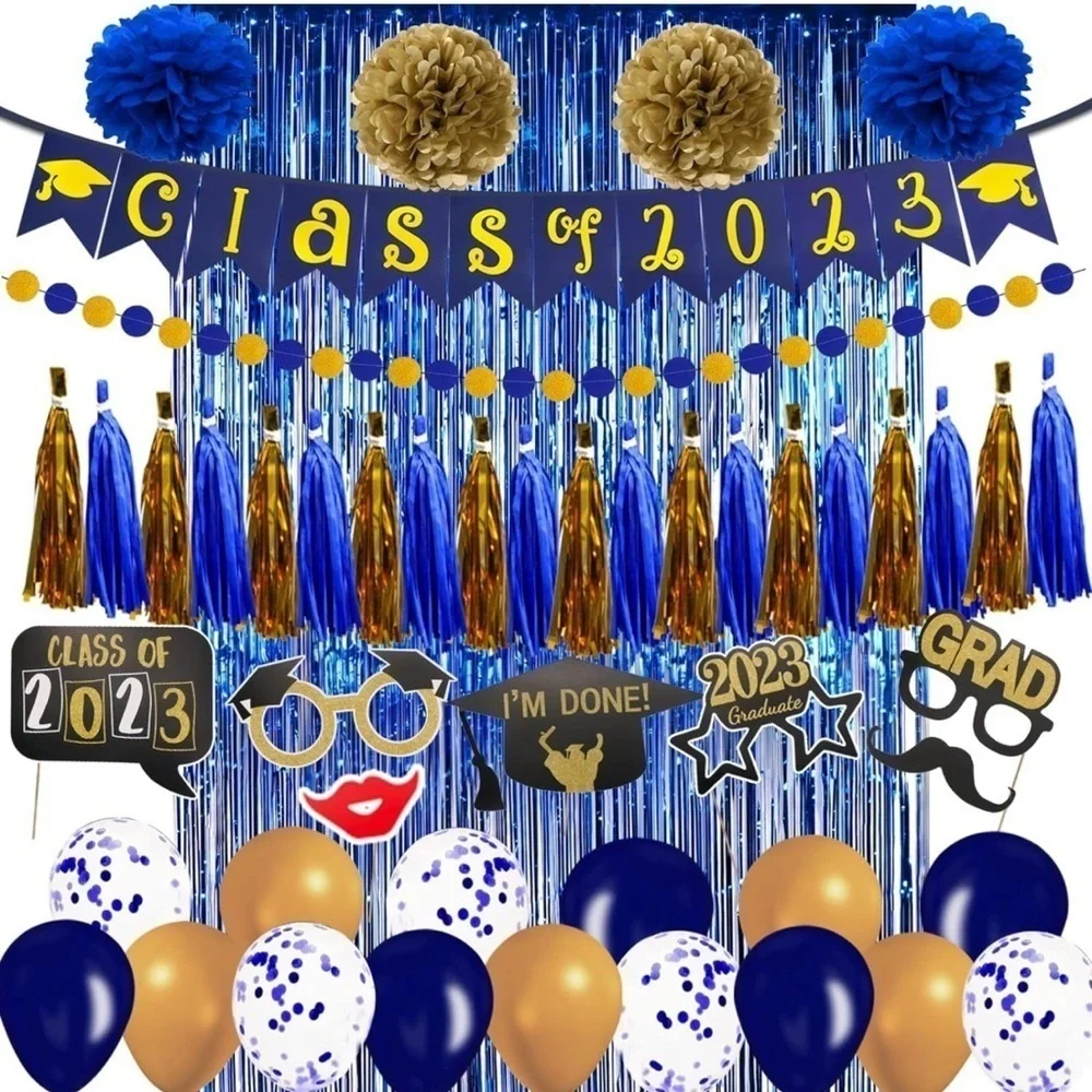 NWT Graduation Blue & Gold Party Decorations